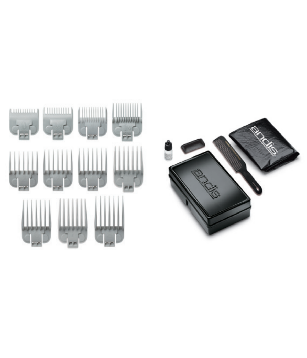 andis pro beauty master plus cutting guides, comb, neck cape, oil, guard and case