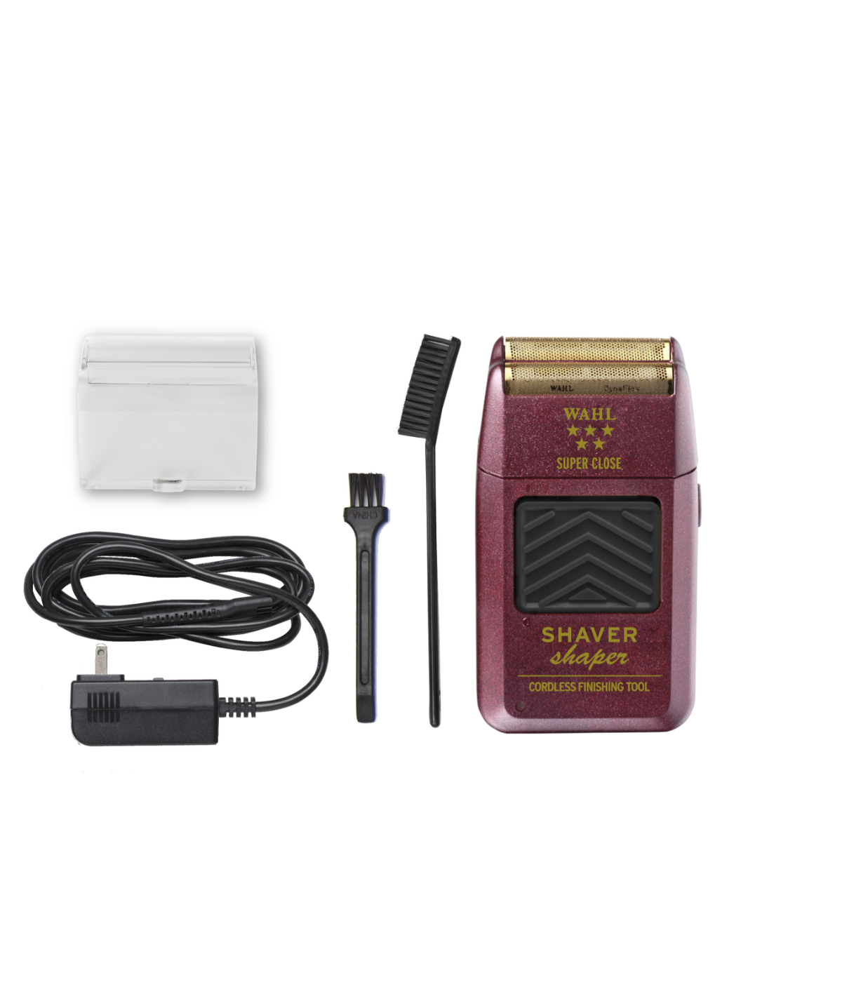 wahl pro 5 star shaver shaper, shaver guard, charging cord, cleaning brush